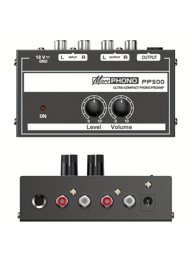 Black PP500NEW MM Phono Preamplifier with Headphone Jack and RCA Output - Image 5